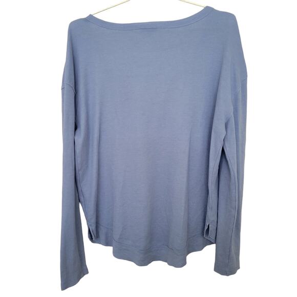 Lucky Brand Waffle Knit Top Size Large L Blue Oversize V Neck Slouchy Loungewear - Picture 2 of 7